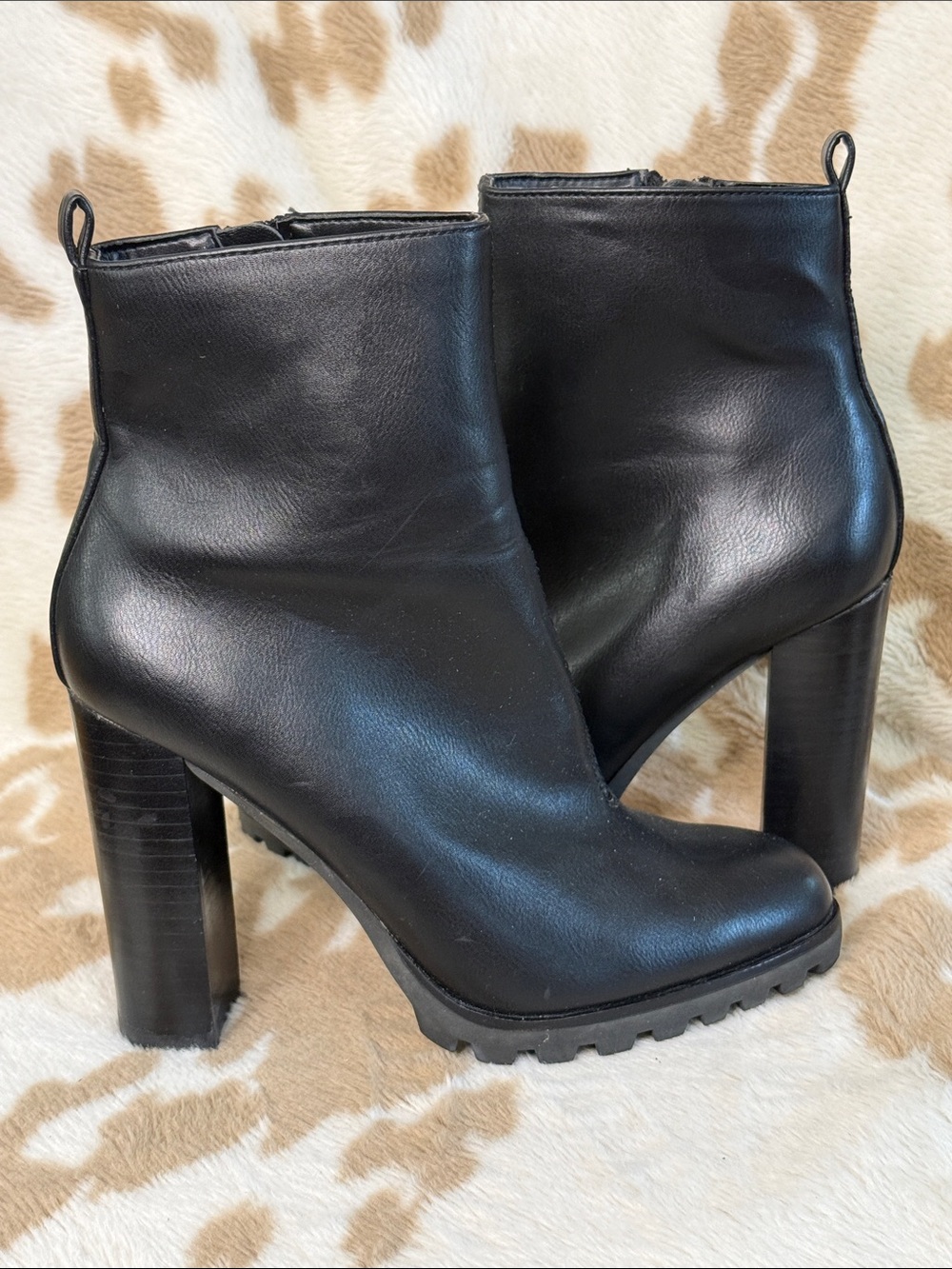 Aldo Black Leather Block Heel Ankle Boots